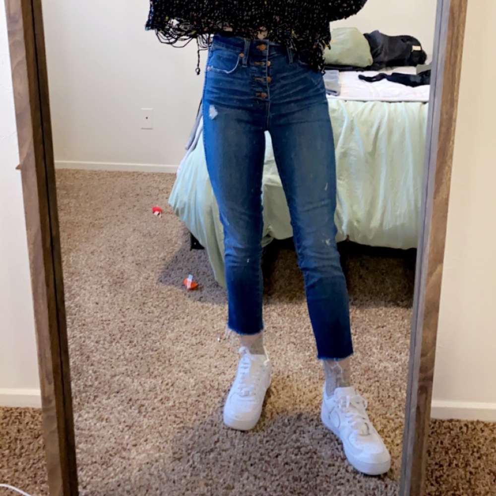 madewell high rise skinny jeans w raw hem